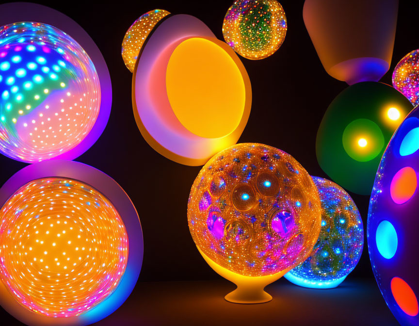 Vibrant Multicolored Illuminated Orbs on Dark Background