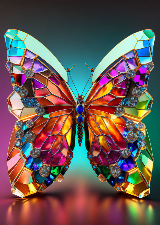 Colorful Jewel-Encrusted Butterfly on Gradient Background