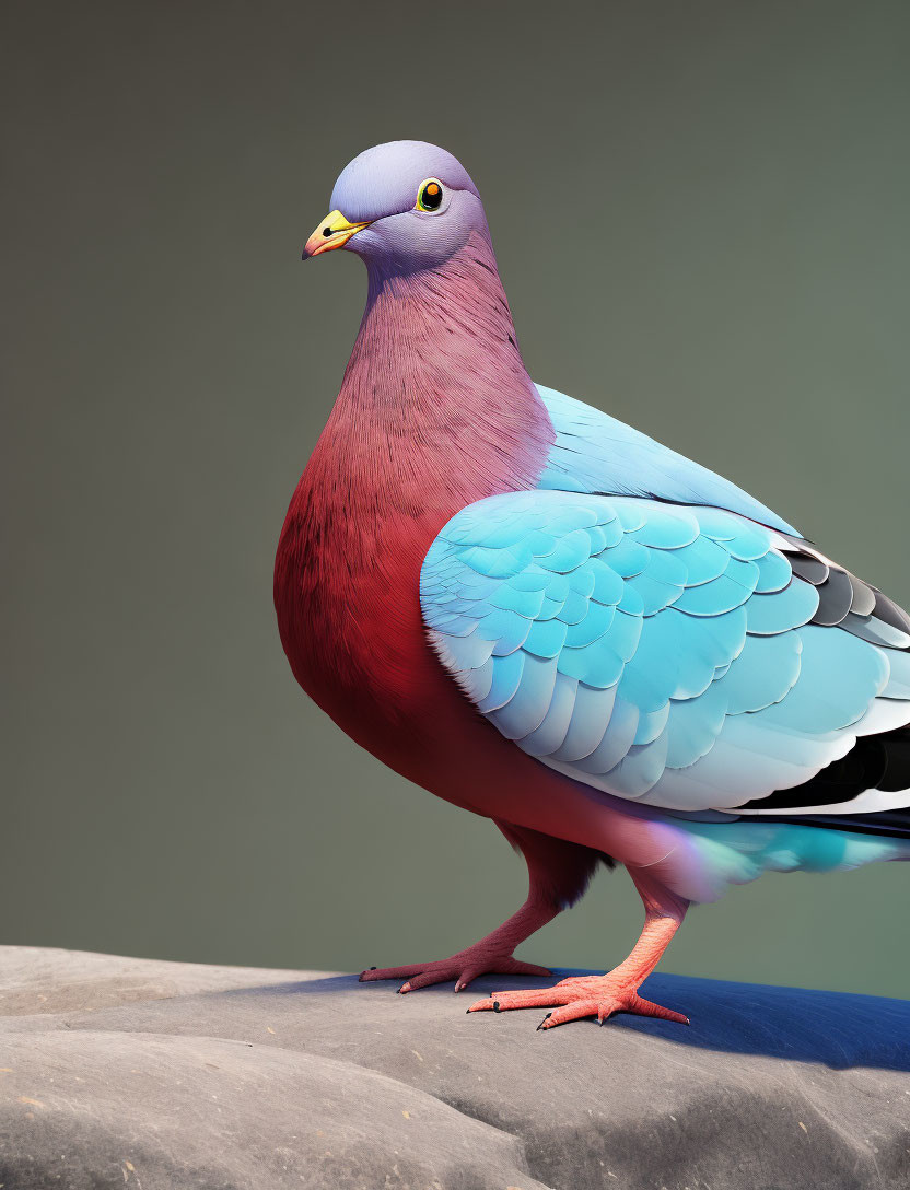 Vibrant digital art: pigeon with purple, red, and blue feathers on gray rock