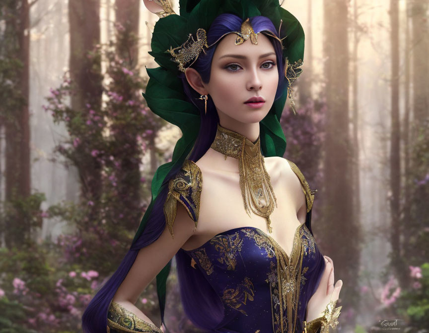 Ethereal female fantasy character in misty forest