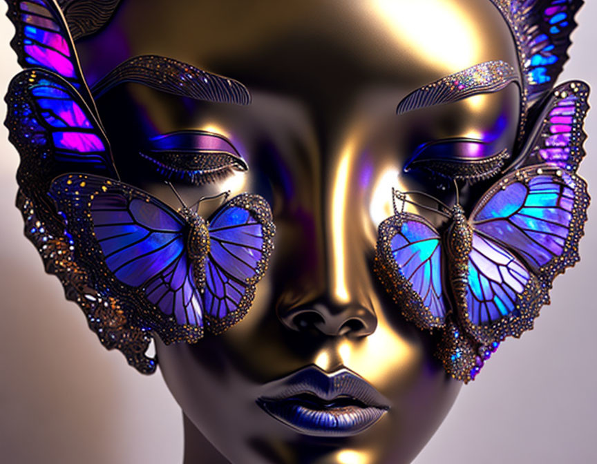 Golden Butterfly Design Face Mask in Vibrant Blue and Purple Shades