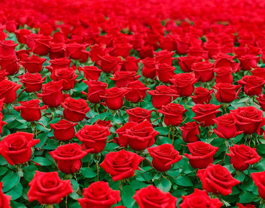 Lush Green Leaves Contrasting Vibrant Red Roses