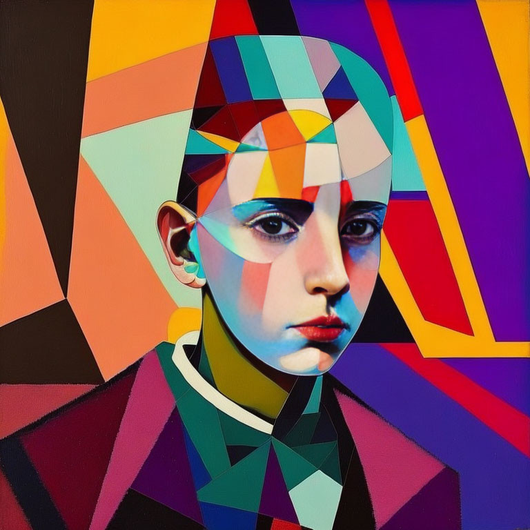 Colorful Geometric Abstract Portrait on Dark Background