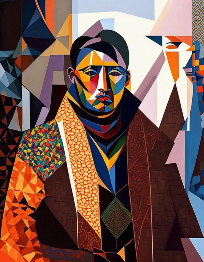 Colorful Cubist-style Portrait with Geometric Shapes of Male Figure