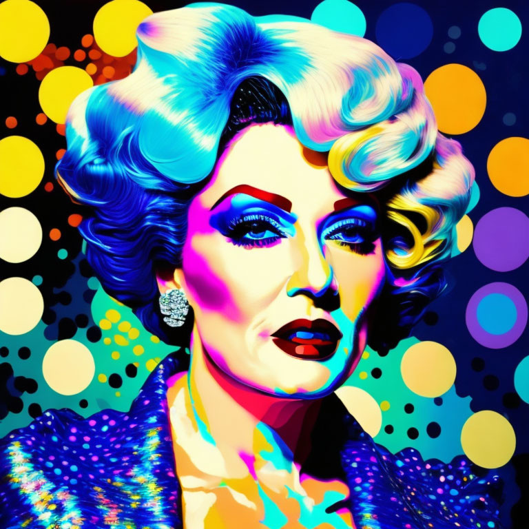 Vibrant pop art portrait of glamorous woman with colorful background