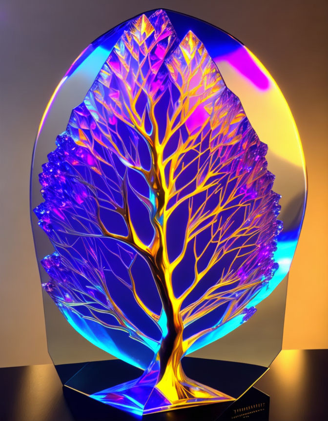 Colorful Glass Tree Sculpture Against Gradient Background