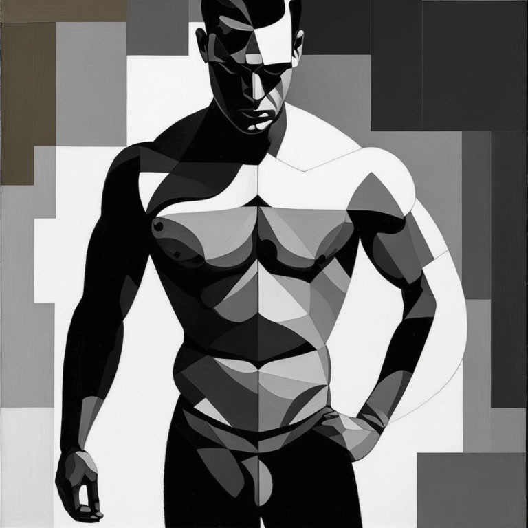 Geometric Monochromatic Abstract Art of Muscular Figure