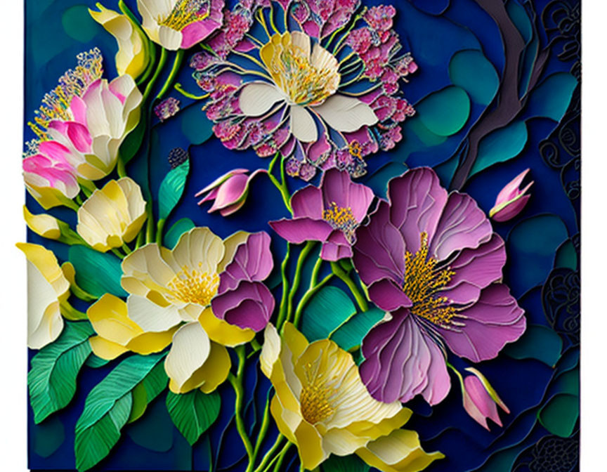 Detailed Stylized Flower Illustration in Vibrant Colors