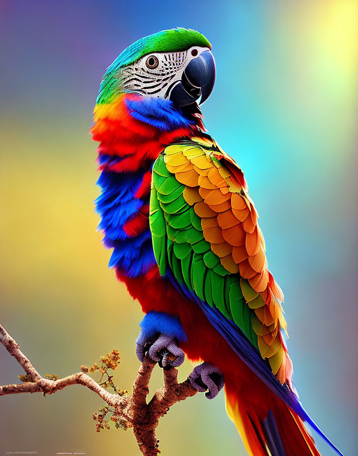 Colorful Macaw Perched on Branch with Vibrant Feathers