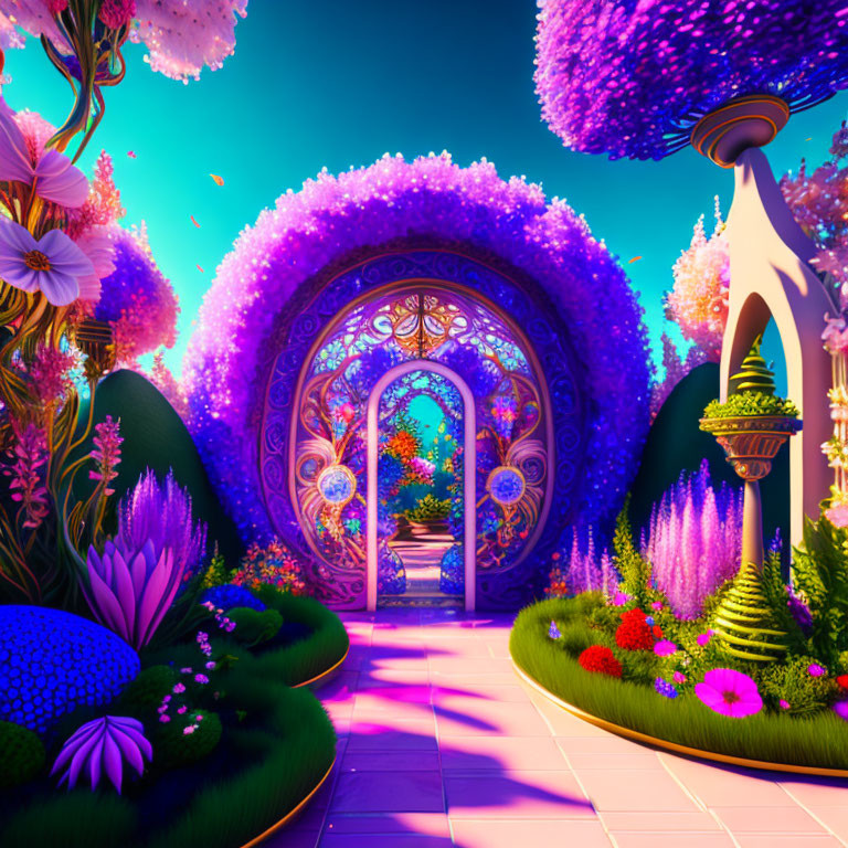 Colorful Floral Archway in Whimsical Garden