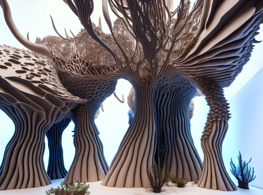 Detailed Tree-Like Sculpture with Branching Structures in Indoor Space