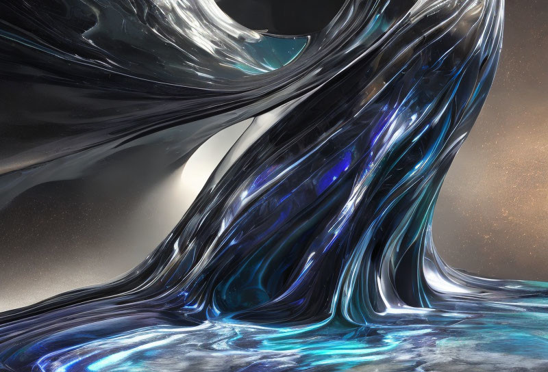 Abstract Metallic Finish Art: Smooth Forms in Black, Silver, Blue