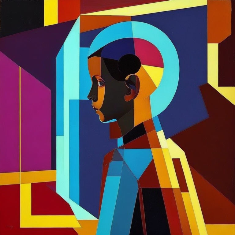 Colorful Cubist-Style Profile Portrait with Geometric Shapes