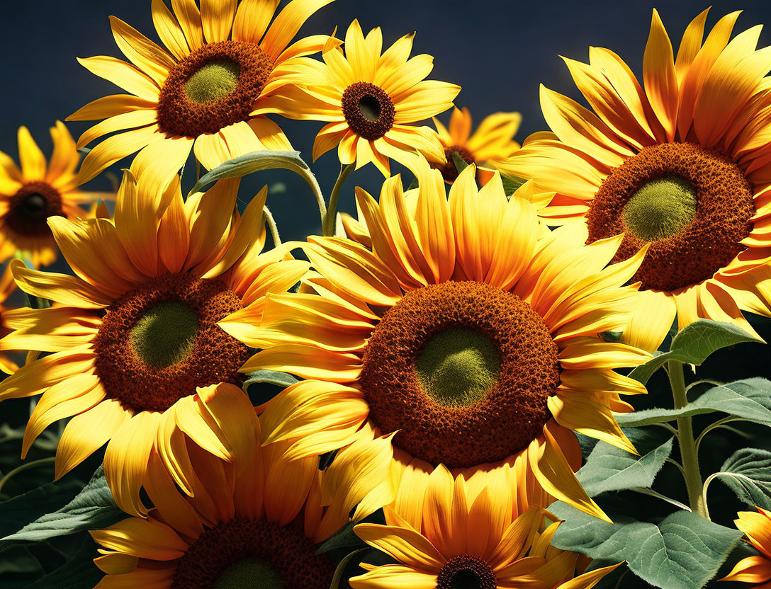 Bright yellow sunflowers against blue sky