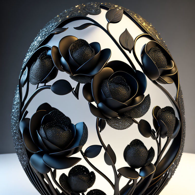 Intricate black rose pattern on decorative sphere