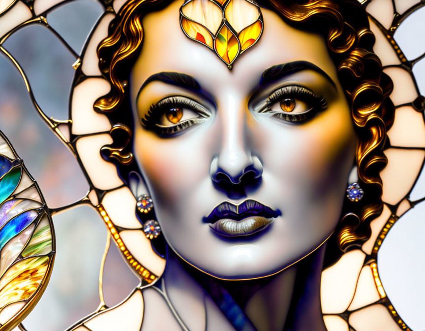 Colorful Stained Glass-Inspired Artwork of a Woman