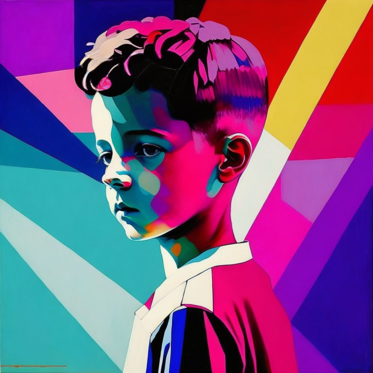 Vibrant abstract portrait of a young boy with modern haircut