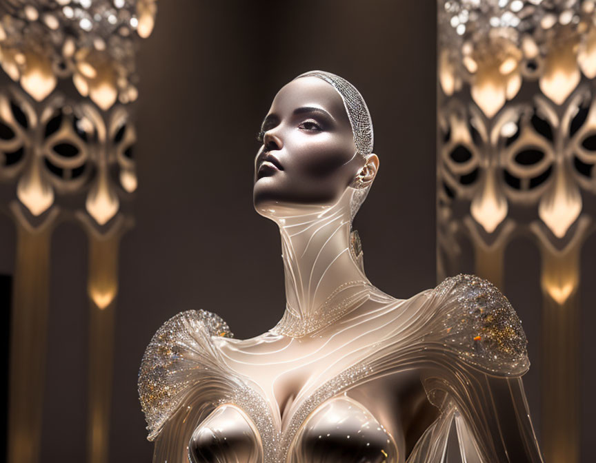 Intricate Golden Design Mannequin on Luxurious Dark Background