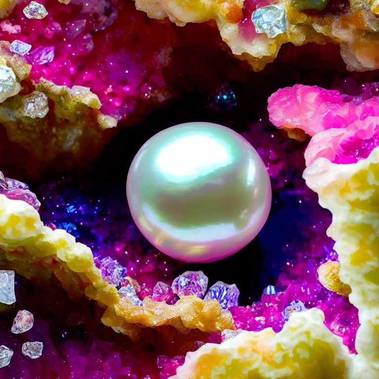 Colorful Crystal Surrounding Luminous Pearl