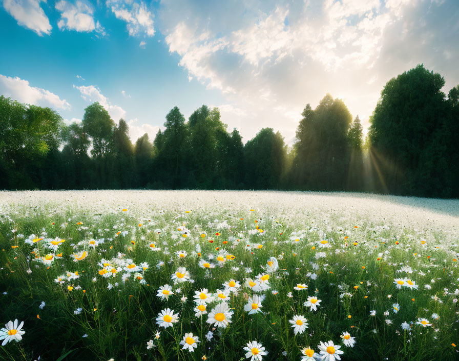 Tranquil white daisies in a sunny field