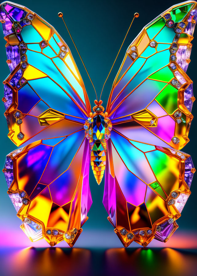 Colorful Butterfly Artwork with Jewel-like Patterns on Gradient Background