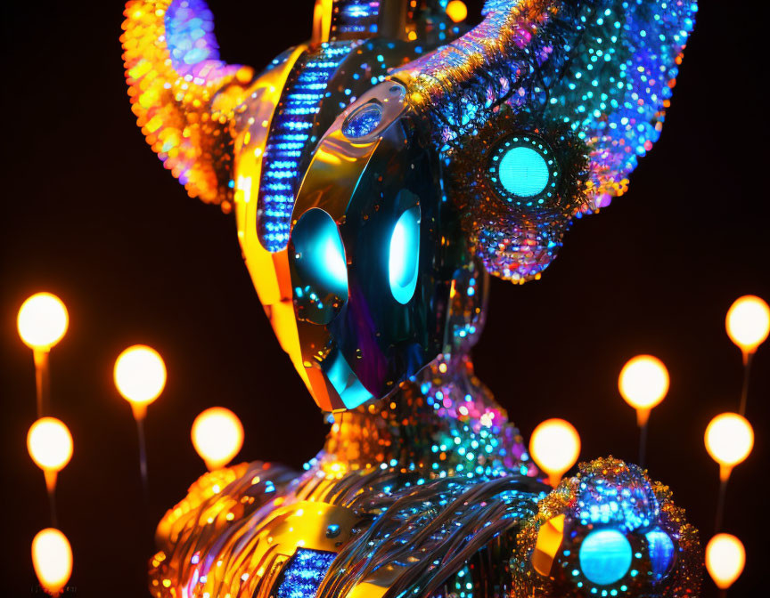 Futuristic illuminated costume with blue and purple lights