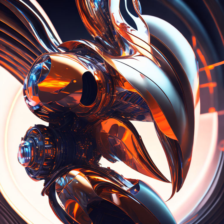 Shiny futuristic 3D illustration with metallic curves and spherical elements