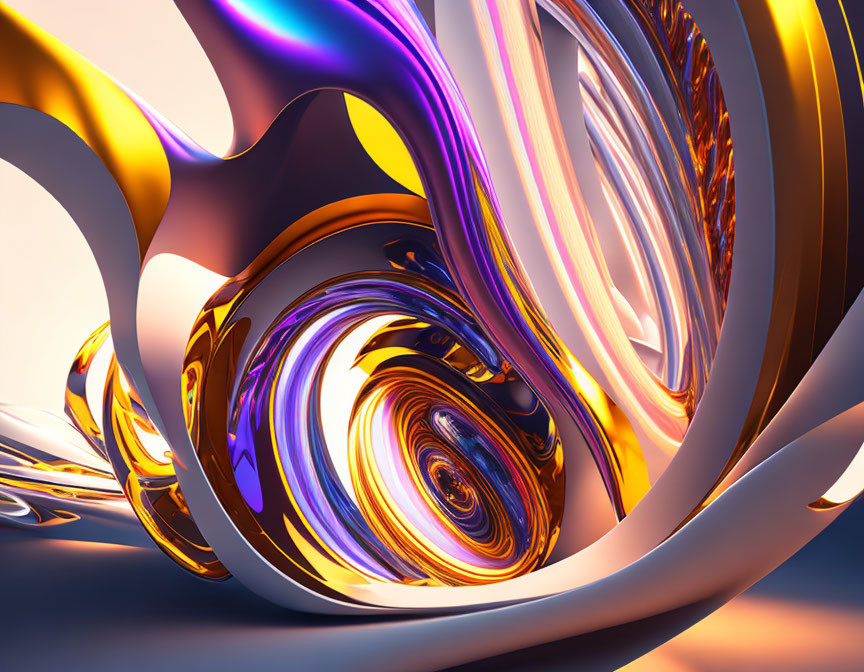 Vibrant Orange and Purple Metallic Loops in Abstract 3D Art