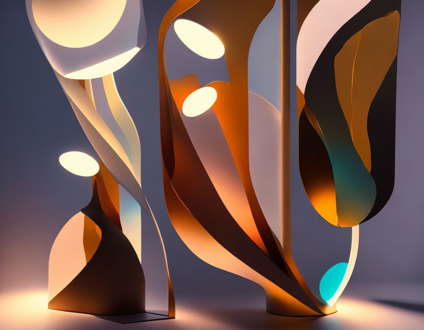 Curvaceous illuminated sculpture with warm and cool tones