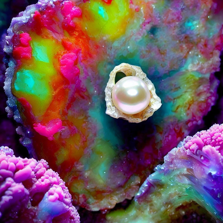 Colorful Geode Close-Up with Pearl Center