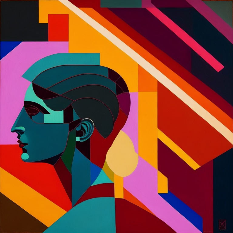 Vivid Geometric Abstract Painting of Human Head