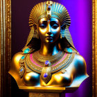 Egyptian Pharaoh Bust with Ornate Headdress and Jewelry on Illuminated Background