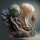 Intricate sculpture of stylized trees with sea creature-like canopies