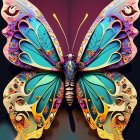 Colorful Jewel-Encrusted Butterfly on Gradient Background