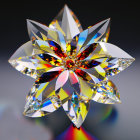 Colorful Crystal Flower with Gem Center on Reflective Surface