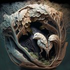 Intricate 3D digital artwork of organic wood structure