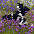 Vibrant stained-glass Border Collie with intricate floral patterns