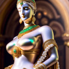 Futuristic female figure with metallic golden skin in 3D render