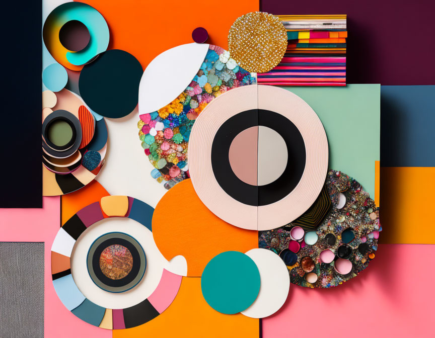 Colorful Circle Collage with Geometric Shapes and Textures