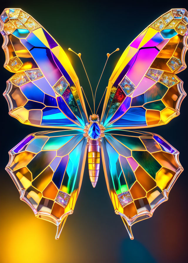 Colorful stylized butterfly artwork on gradient background