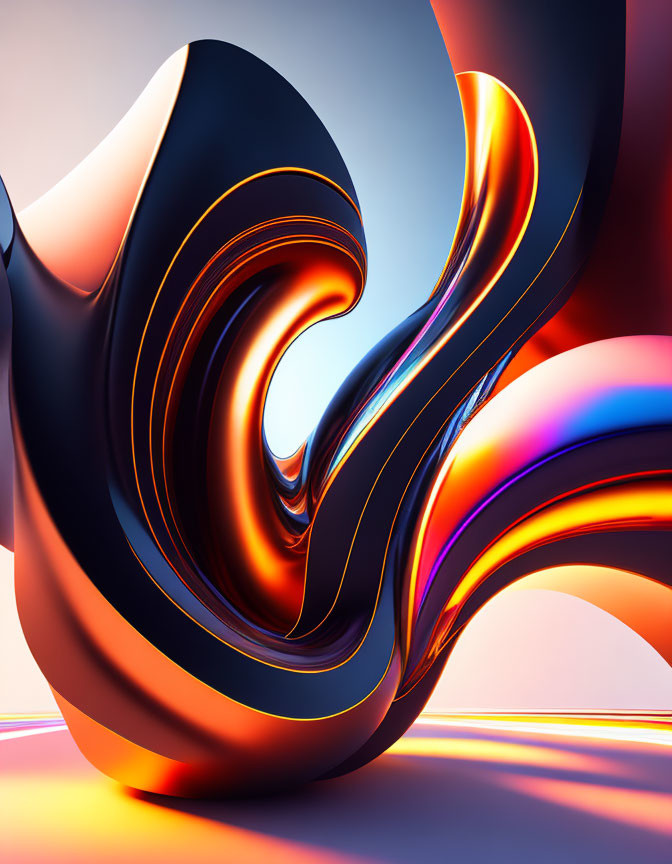 Fluid 3D Abstract Art: Orange & Blue Shapes