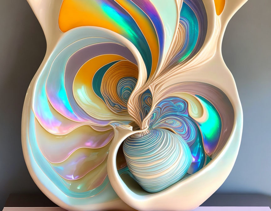 Vibrant Swirled Sculpture in Iridescent Orange, Blue, and Purple