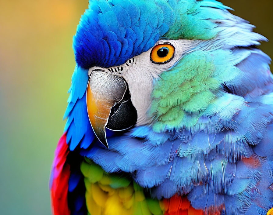 Colorful Macaw with Blue, Yellow Feathers & Orange Eye