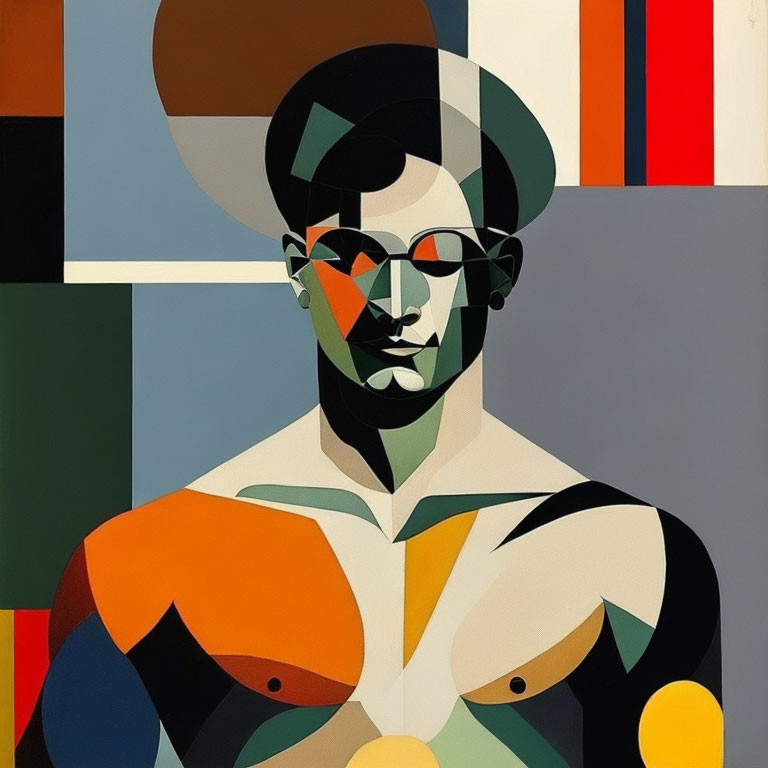 Geometric Cubist Portrait in Muted Colors