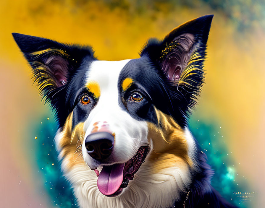 Colorful Border Collie portrait against bokeh background