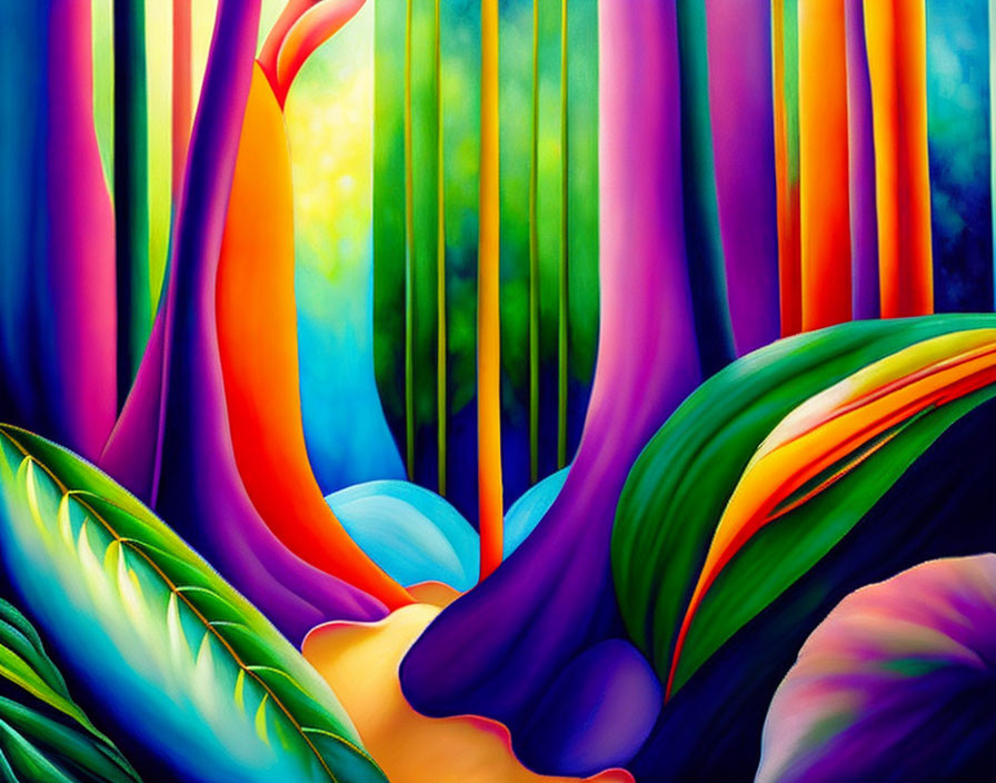 Abstract Painting: Vibrant Colors in Blue, Purple, Green, Yellow