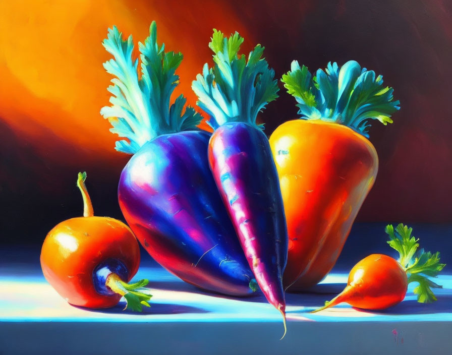 Colorful Vegetable Painting with Carrots and Tomato