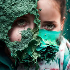 Messy-faced child eating blue frosted cake