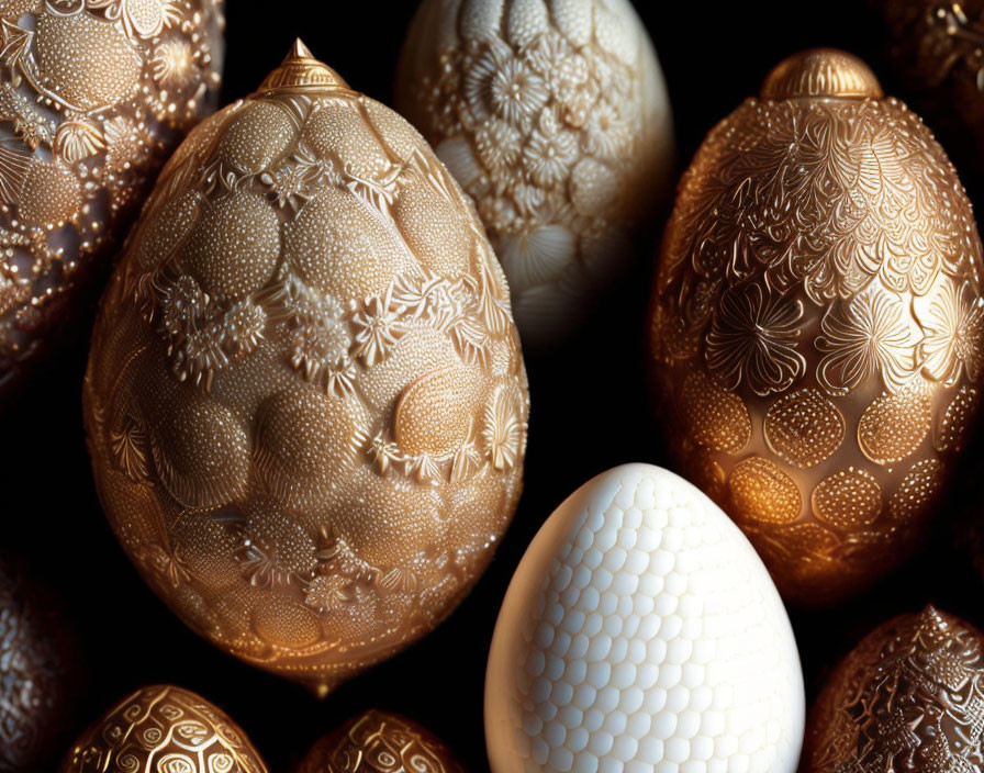 Intricately Carved Eggs on Dark Background