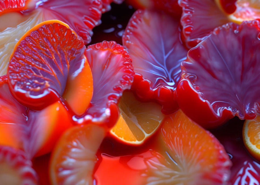 Colorful Sliced Citrus Fruits in Liquid Close-Up